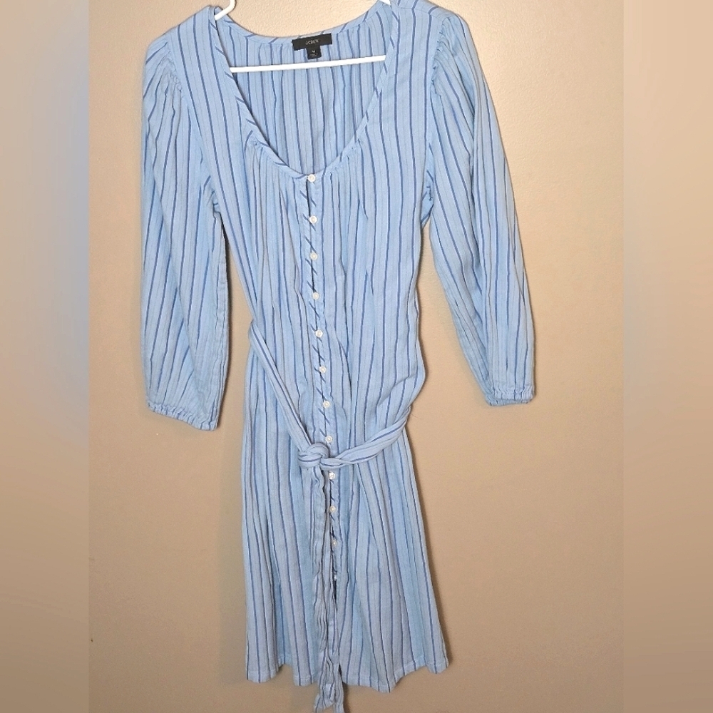 Women's J. Crew Balloon Sleeve 100% Cotton Striped Midi Dress, Size Medium - Picture 2 of 5